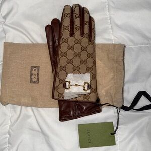 Gucci Tan and Brown Monogram Gloves